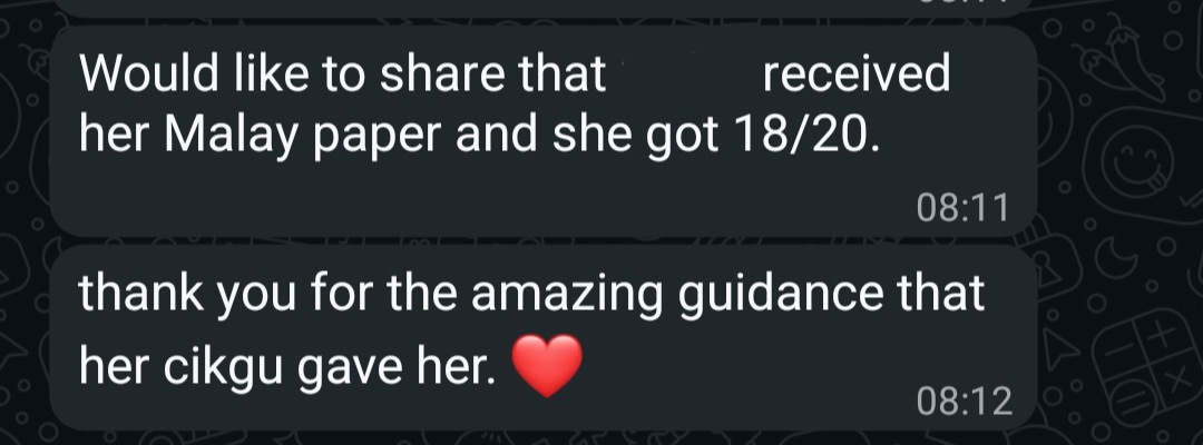 WhatsApp message: 18/20 for Malay